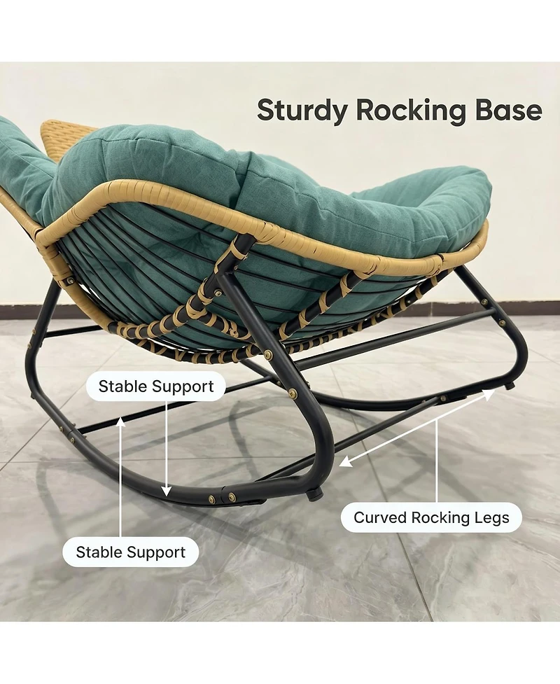 Streamdale Furniture Oversized Papasan Rocking Chair with Thick Cushion and Rattan Pillow
