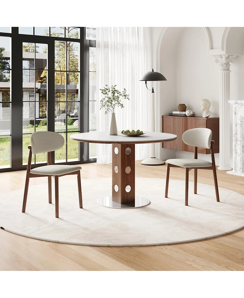 Streamdale Furniture Solid Wood Chenille Dining Chairs, Set of 2