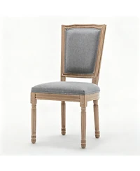 Streamdale Furniture Farmhouse Solid Wood Dining Chairs, Cushioned Linen Seat,Set of 2