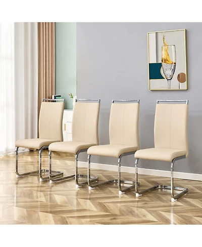 Streamdale Furniture Set of 4 Champagne Pu Upholstered Modern Dining Chairs