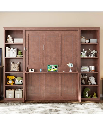 Streamdale Furniture Queen Size Murphy Bed with Desk Bookshelf