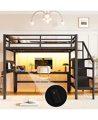 Streamdale Furniture Full Size Metal Loft Bed with Desk, Stairs, Usb, Led and Storage Drawers