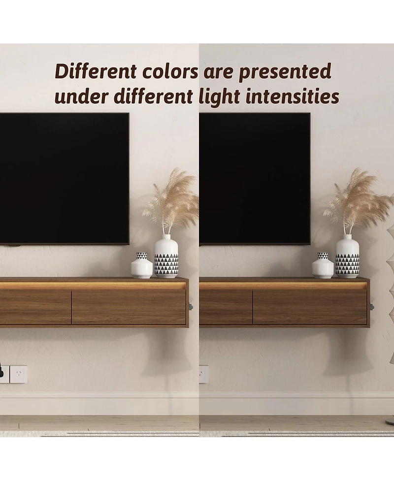 Streamdale Furniture Floating Tv Stand with Led Lights and Power Outlet