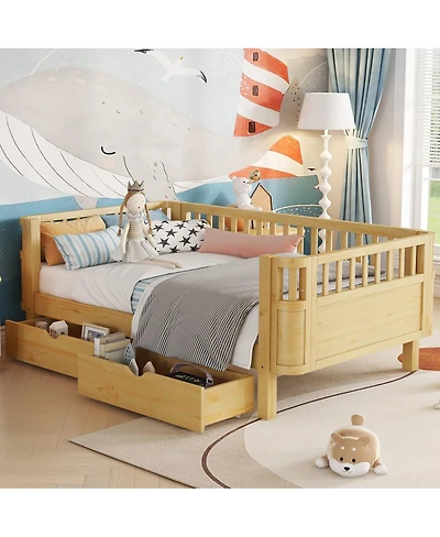 Streamdale Furniture Twin Size Wood Platform Bed with Rails for Kids