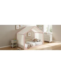 Streamdale Furniture Twin Velvet Canopy Bed with Linen Top and Upholstered Frame