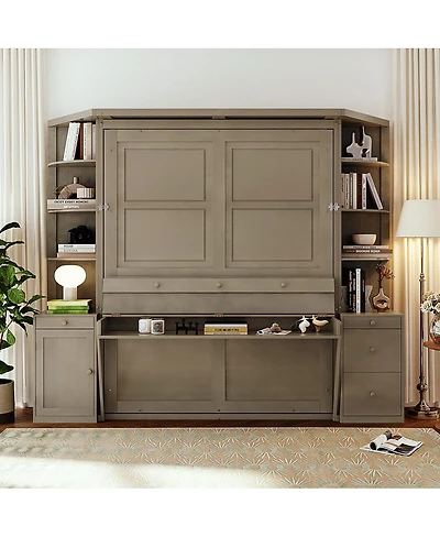Streamdale Furniture Queen Murphy Bed with Desk and Storage Shelves