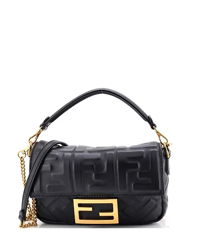 Pre-Owned Fendi Mini Baguette Nm Bag Zucca Embossed Leather