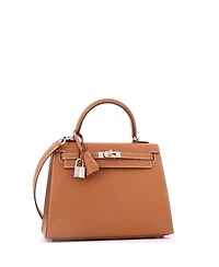 Pre-Owned Hermes Kelly 25 Handbag Brown Epsom with Electrum Hardware