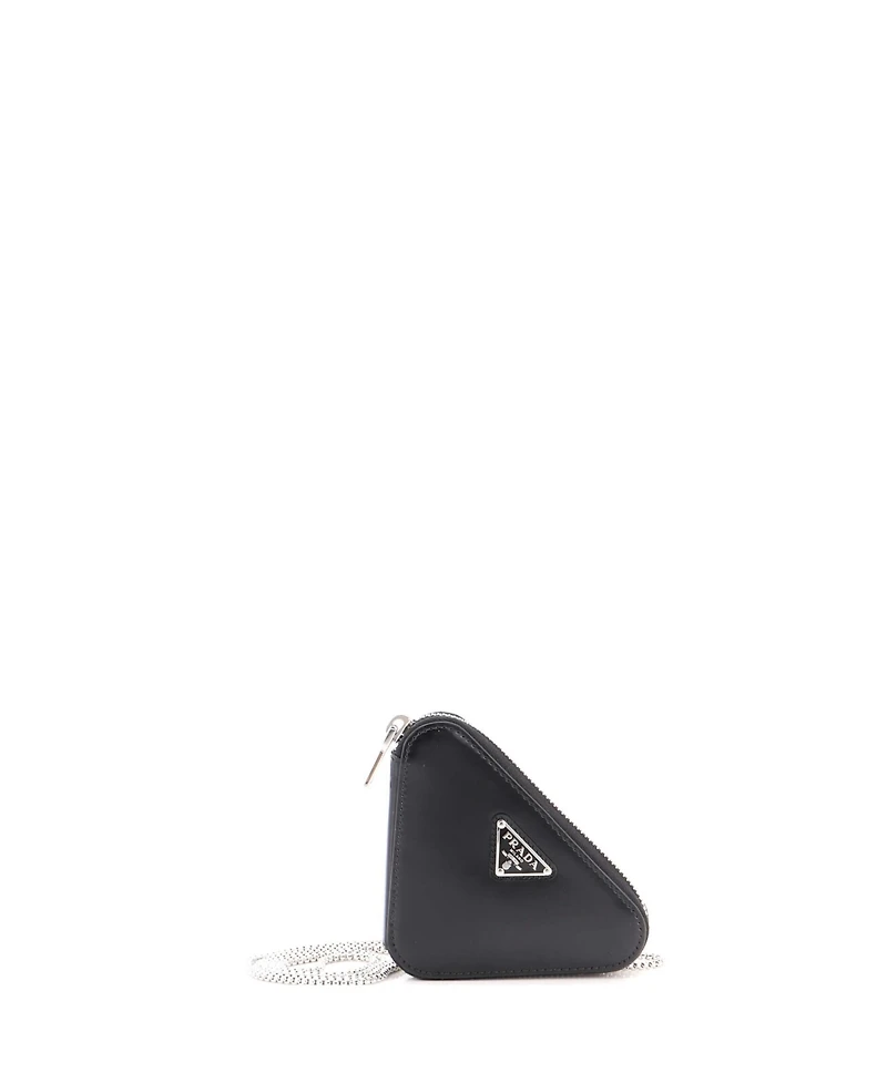 Pre-Owned Prada Mini Triangle Pouch Bag with Chain Brushed Leather