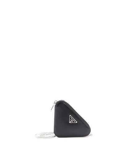 Pre-Owned Prada Mini Triangle Pouch Bag with Chain Brushed Leather