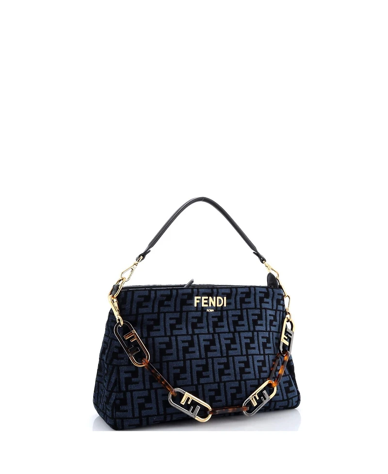 Pre-Owned Fendi O'Lock Zip Shoulder Bag Zucca Chenille