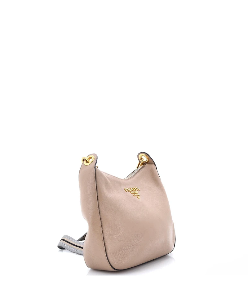 Pre-Owned Prada Medium Striped Strap Zip Hobo Vitello Daino