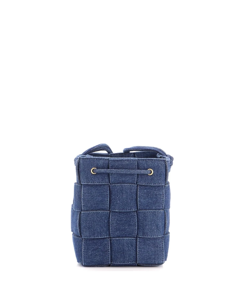 Pre-Owned Bottega Veneta Small Cassette Bucket Bag Maxi Intrecciato Denim