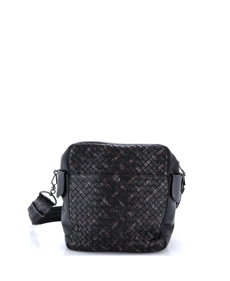 Pre-Owned Bottega Veneta Medium Snap Messenger Bag Printed Intrecciato Nappa