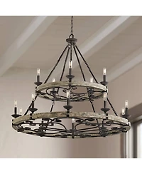 Kichler Taulbee 44" Wide 15-Light Aged Zinc Gray Wood Ring Chandelier