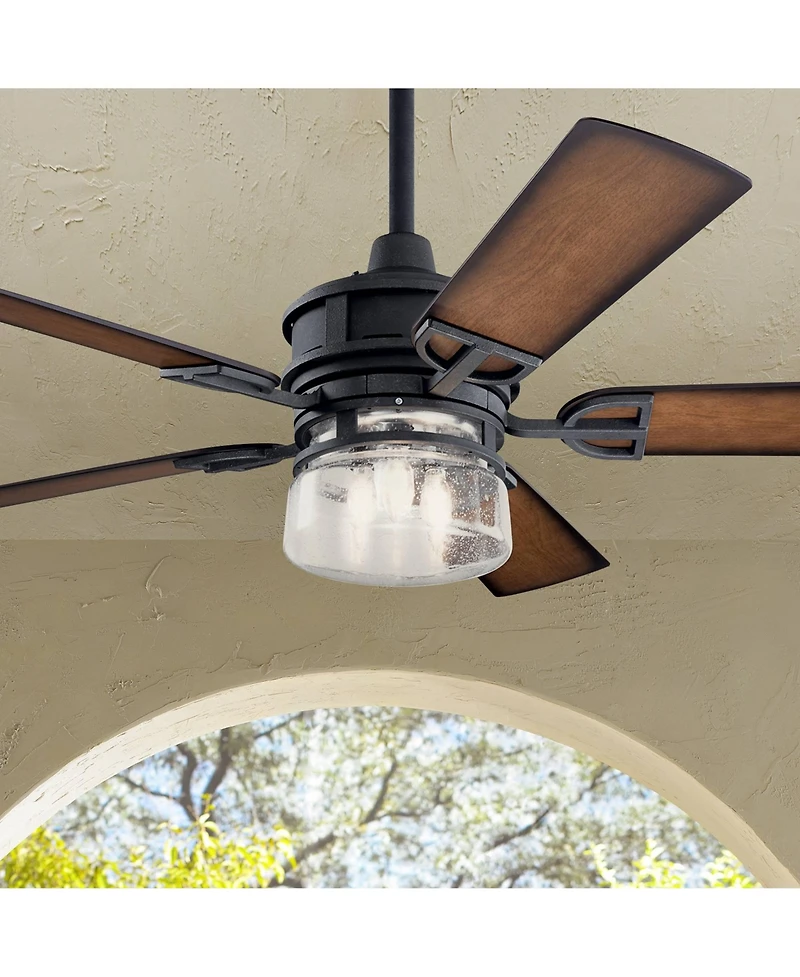 52" Kichler Lyndon Black Led Outdoor Ceiling Fan with Wall Control
