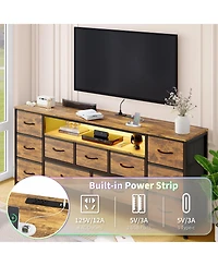 63" 11-Drawer Dresser and Tv Stand with Power Outlets and Led Lights, Entertainment Center