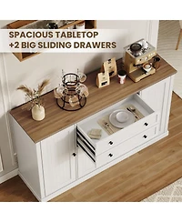 58" Farmhouse Sideboard Buffet Cabinet with 2 Drawers and 4 Barn Doors, Coffee Bar Console