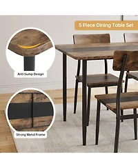 Dining Table Set for 4, 5-Piece Kitchen Set with Metal Frame and Mdf Board, Two-Tone Splicing Desktop, for Apartment, Kitchen, Dining Room