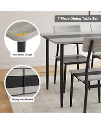 Dining Table Set for 6, 7-Piece Kitchen Set with Metal Frame and Mdf Board, Two-Tone Splicing Desktop, for Apartment, Kitchen, Dining Room