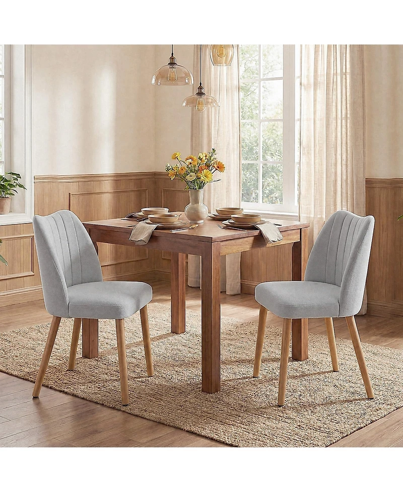 Wood Dining Chairs Set of 6, Armless Dining Chairs with Backrest, Upholstered Dining Chairs Modern Fabric Kitchen Chairs with Wooden Leg for Kitchen