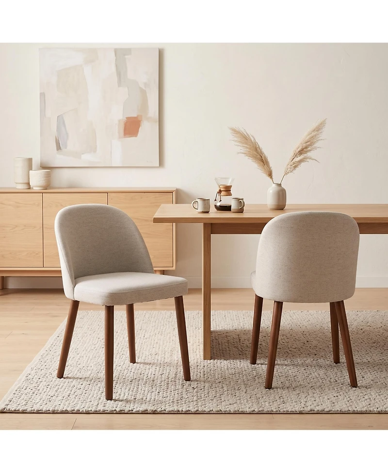 Wooden Dining Chairs Set of 2, Modern Fabric Dining Chairs, Upholstered Chairs with Wood Legs, Curved Thick Backrest for Kitchen Dining Room