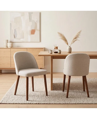Wooden Dining Chairs Set of 2, Modern Fabric Dining Chairs, Upholstered Chairs with Wood Legs, Curved Thick Backrest for Kitchen Dining Room