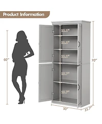 70" Gray Freestanding Pantry Cabinet with Adjustable Shelves and Doors, Tall Kitchen Storage