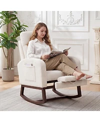 Nursery Glider Rocking Chair with Adjustable High Back, Side Pocket, Stuffed Animal Upholstered Nursing Rocker with Solid Wood Base for LIving Room