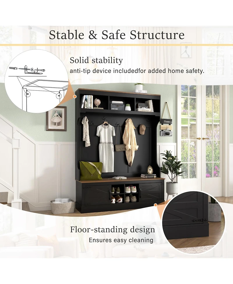 Streamdale Furniture 71" Farmhouse Hall Tree with Bench and Shoe Storage