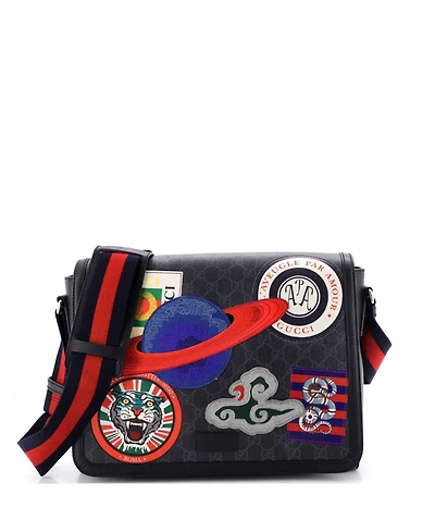 Pre-Owned Gucci Large Night Courrier Flap Messenger Gg Coated Canvas with Applique