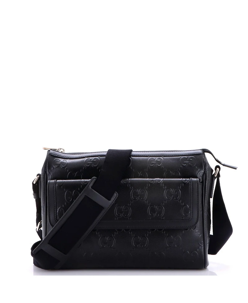 Pre-Owned Gucci Medium Front Pocket Messenger Bag Gg Embossed Perforated Leather