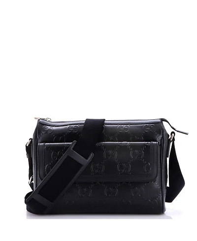 Pre-Owned Gucci Medium Front Pocket Messenger Bag Gg Embossed Perforated Leather