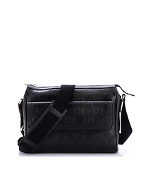 Pre-Owned Gucci Medium Front Pocket Messenger Bag Gg Embossed Perforated Leather