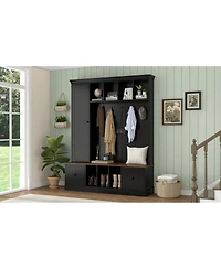 Streamdale Furniture Farmhouse Hall Tree with Shoe Storage Bench and Coat Rack