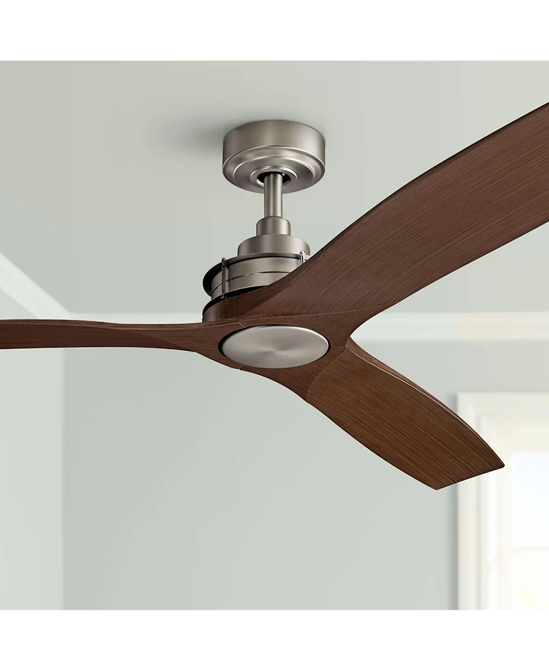 56" Kichler Ried Brushed Nickel Walnut Ceiling Fan with Wall Control