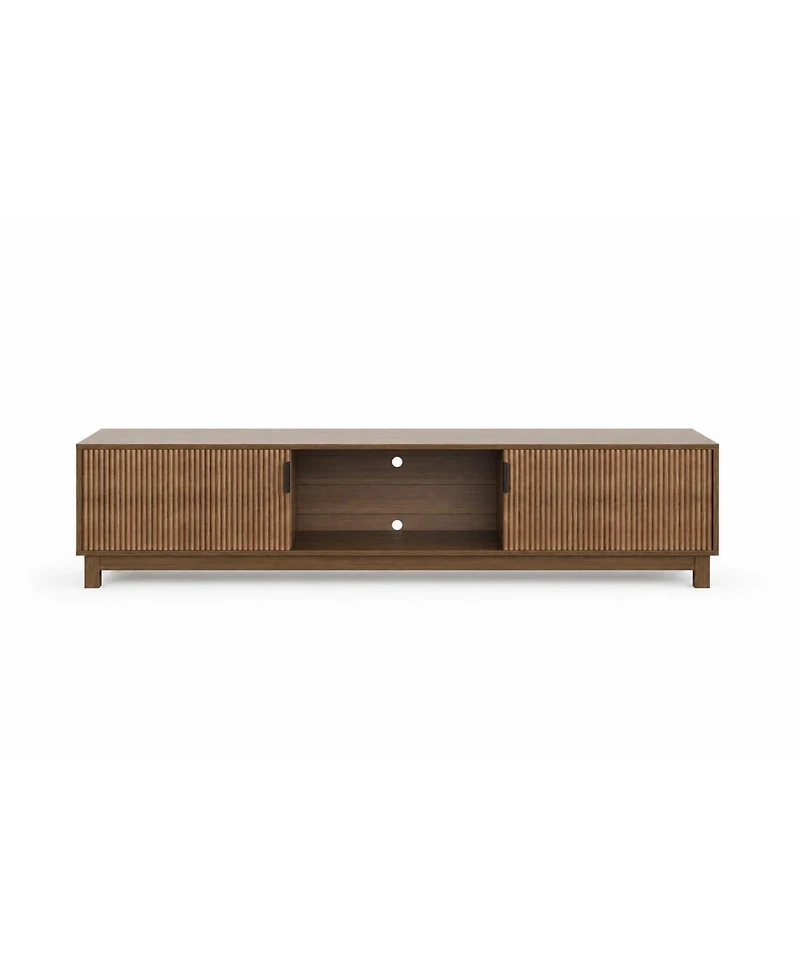 70" Fluted Mid-Century Tv Stand for TVs up to 80", Storage and Adjustable Shelves, Brown