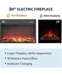 Electric Fireplace Insert 30 Inch Remote Control for Tv Stand Fits TVs Up to 65 Inches Overheating Protection 8H Timer Digital Display Black
