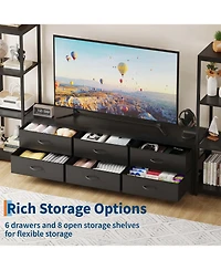 Large Tv Stand with Drawers and Bookshelves Entertainment Center Storage Media Console for TVs Up to 75 Inches Wall Unit Cabinet Living Room Black