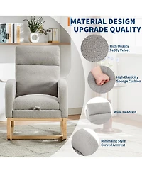 Rocking Chair Set of 2 Soft Fabric with Adjustable Footrest High Back Solid Wood Legs Dual Side Pockets for Living Room Nursery Dining Light Gray