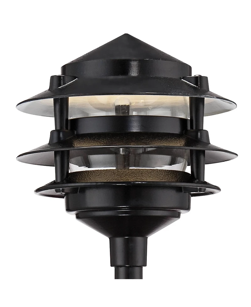 John Timberland Pagoda 12" High Modern 12-Piece Outdoor Landscape Lighting Set Porch House Led Bulb Dusk To Dawn Black Aluminum
