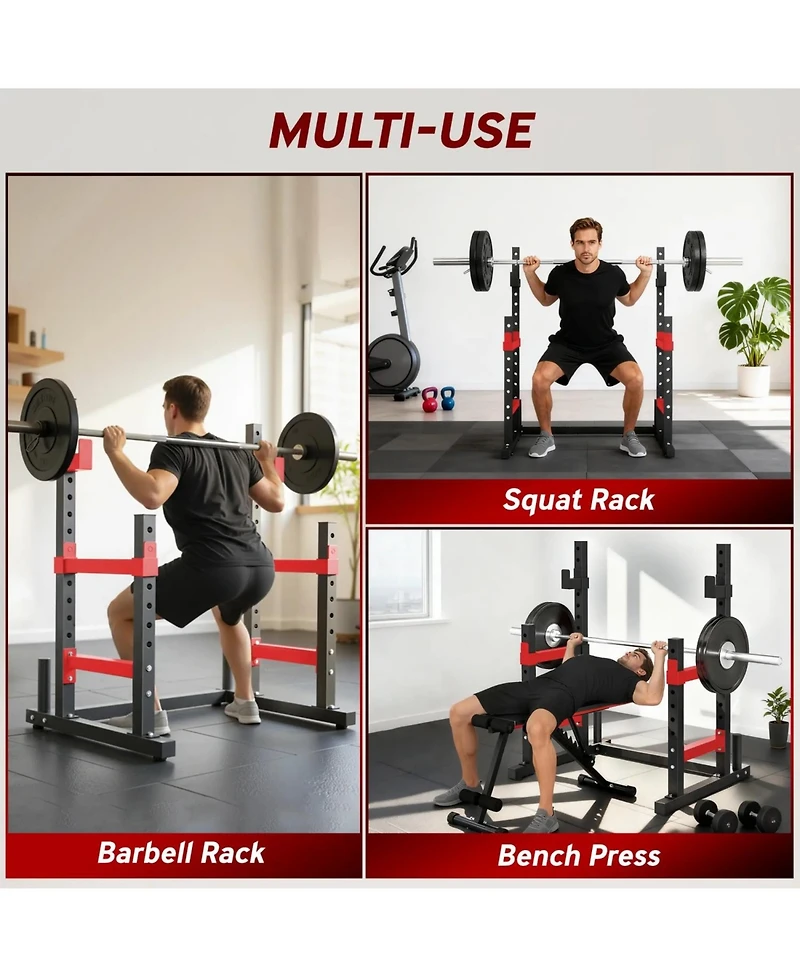 Sevorley Adjustable Squat Rack Stand with Dual Barbell Holders, Safety Spotters and Plate Storage, 660 lb Capacity