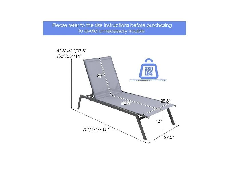 Boyel Living Outdoor Adjustable Chaise Lounge Chair with Lay Flat Position and Quick-Drying Fabric
