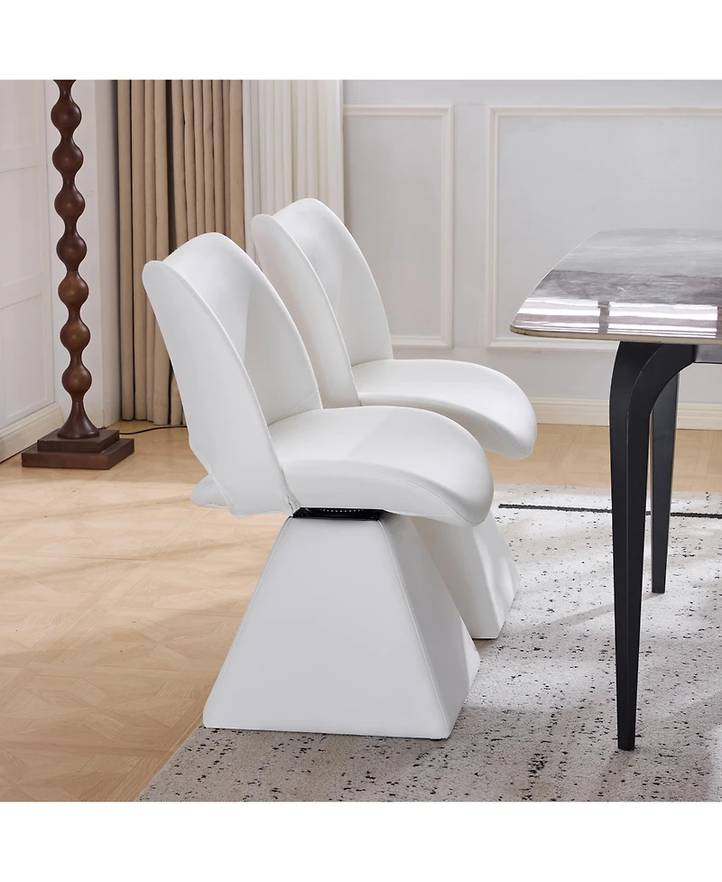 Flynama Set of 2 Swivel Dining Chairs, Faux Leather Modern Accent Chairs, High Back Kitchen Seating