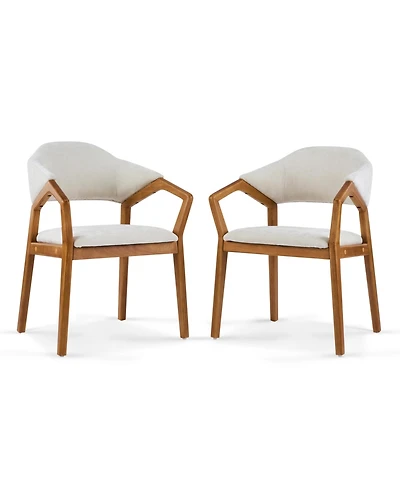 Flynama Set of 2 Chenille Arm Dining Chairs, Teak Bent Wood Frame 300lbs Weight Capacity