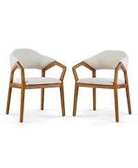Flynama Set of 2 Chenille Arm Dining Chairs, Teak Bent Wood Frame 300lbs Weight Capacity
