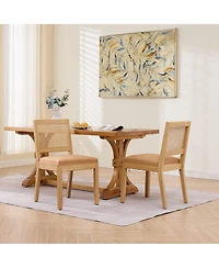 Flynama Set of 2 Tan Mid-Century Farmhouse Cane Rattan Dining Chairs, S-Spring Dual Rebound Cushion Solid Hardwood Side Chairs