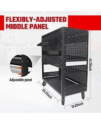 Streamdale Furniture 3-Tier Detachable Rolling Utility Tool Cart with Pegboard