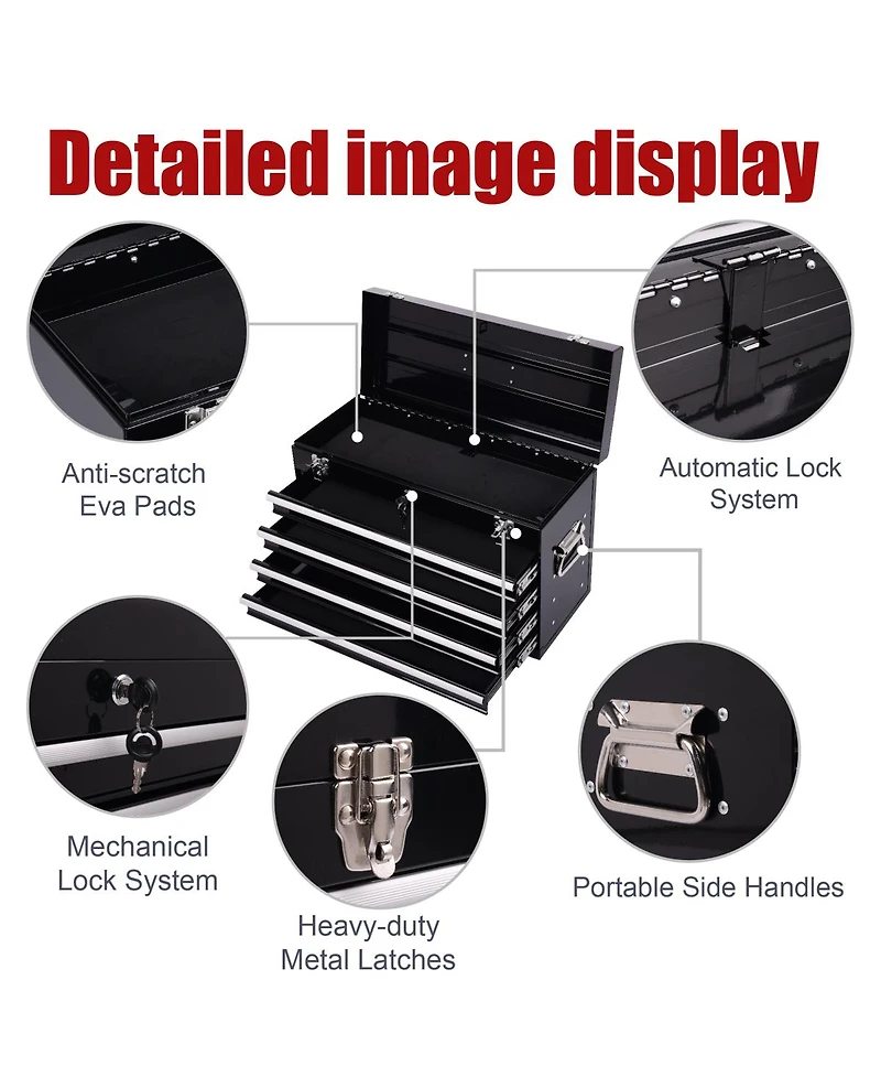 Streamdale Furniture 21" Heavy-Duty 4-Drawer Portable Metal Tool Box with Ball Bearing Slides
