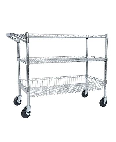 Streamdale Furniture 3-Tier Heavy Duty Rolling Utility Cart with Handle and Shelf Liners